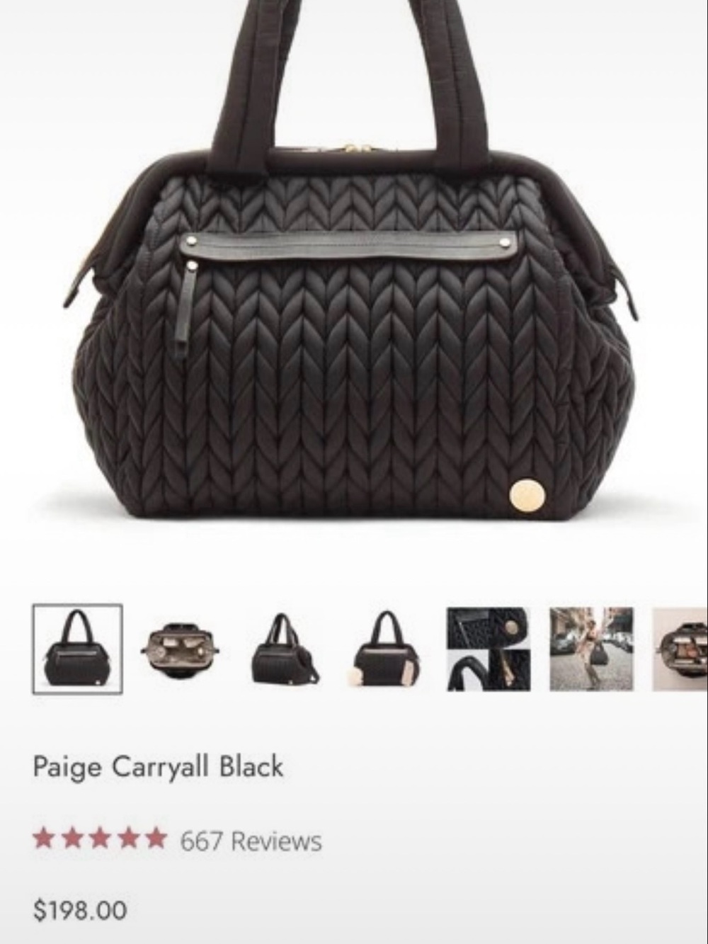 HAPP Paige Carryall Black Quilted Tote - Picture 1 of 13